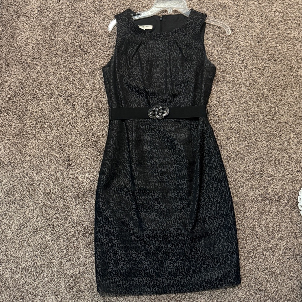 Evan Picone Black Silver Textured Dress